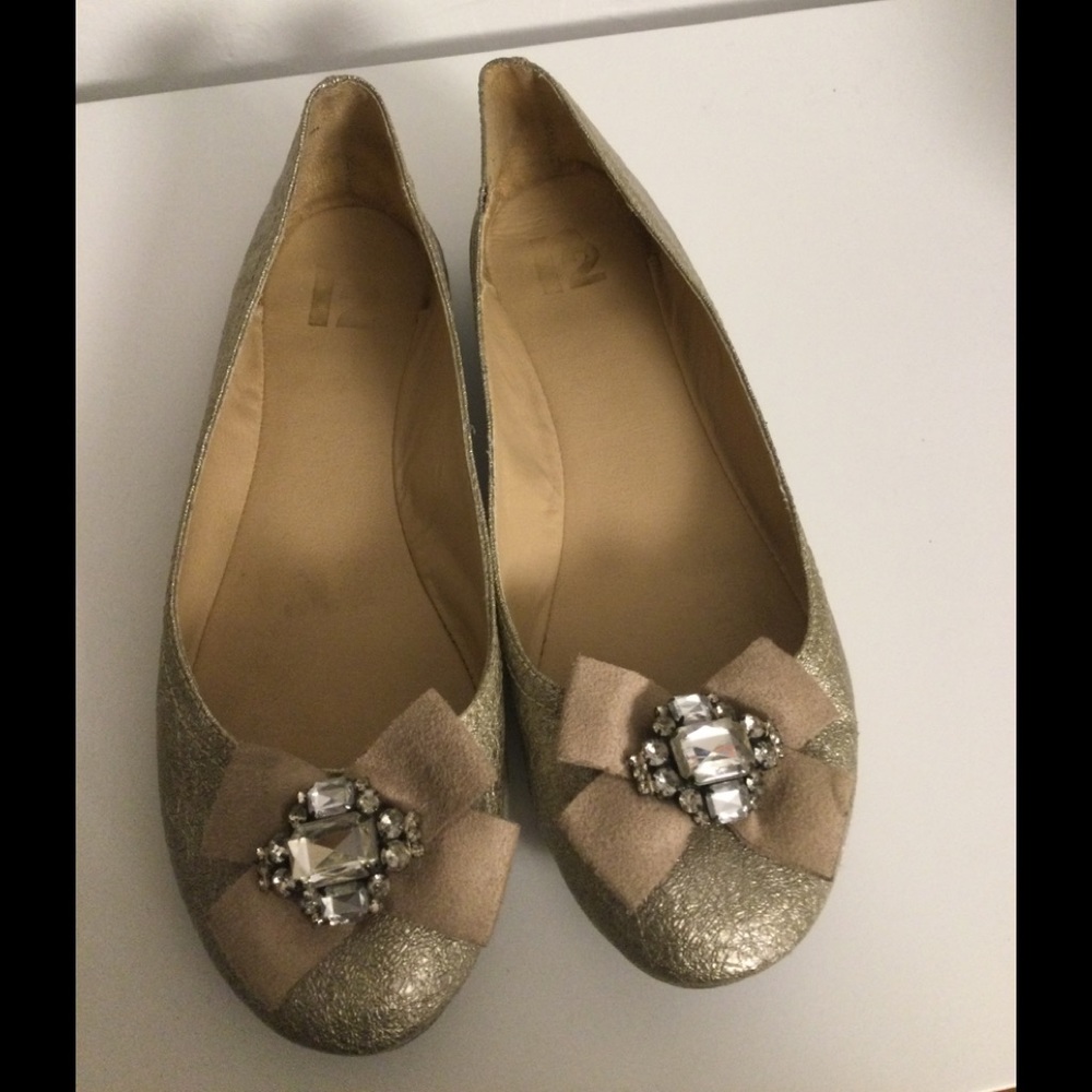 Gold embellished R2 flats in size 8. GUC